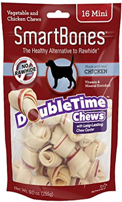 SmartBones DoubleTime Chews 16 Count, Mini, Rawhide-Free Chews For Dogs With Long-Lasting Chew Center