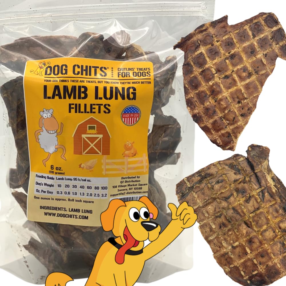 Dog Chits Bison Lung Fillets Dog and Puppy Treats - All Natural Grain and Chemical Free Training Chews - High Protein and Low Fat - Supports Dental Health - Made in The USA - Large 10 oz Bag