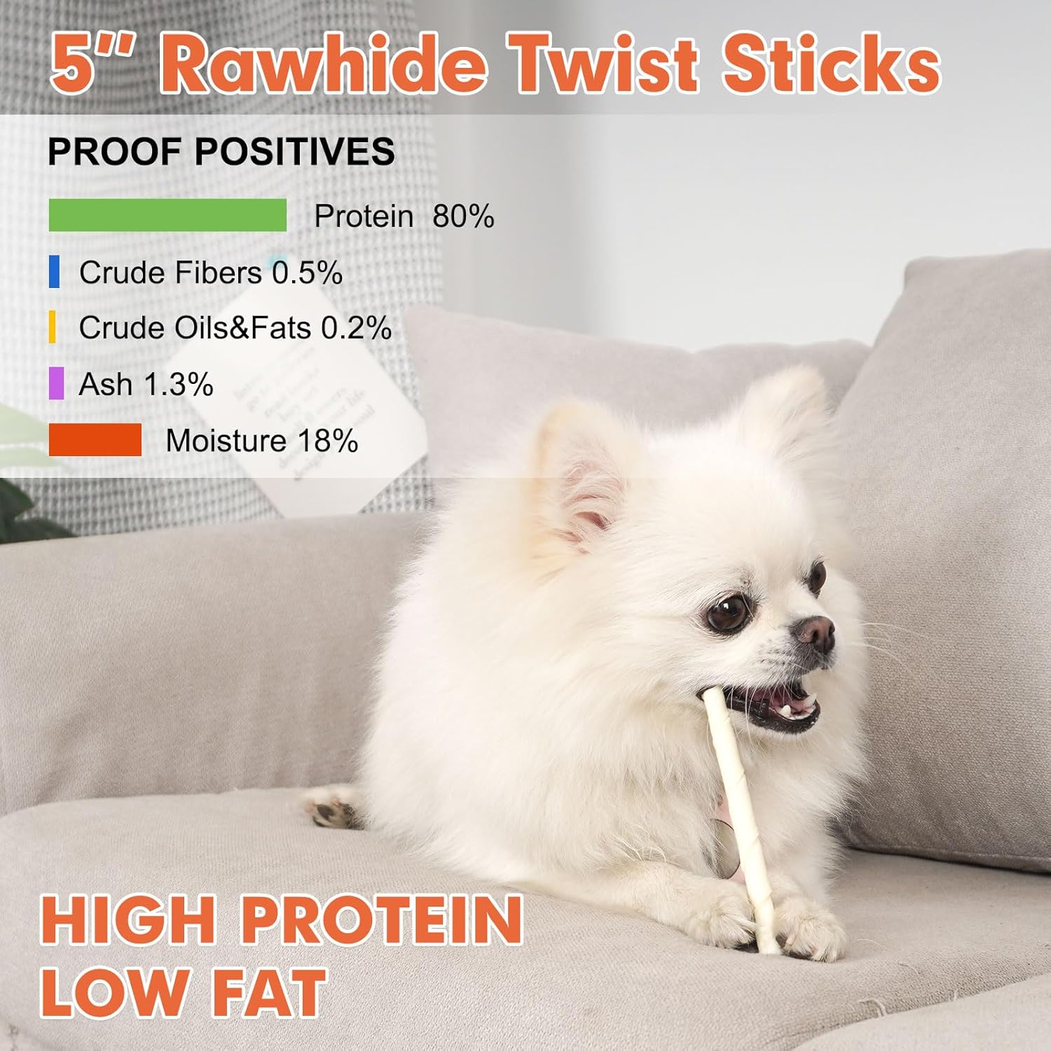 MON2SUN Dog Rawhide Twist Sticks Natural 5 Inch Thin Sticks Rawhide Chews Treats for Puppy and Small Dogs 60 Count, 12.7oz