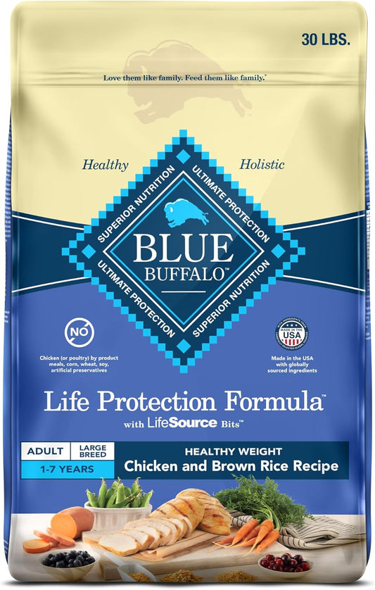 Blue Buffalo Life Protection Formula Healthy Weight Large Breed Adult Dry Dog Food for Weight Control, Made with Natural Ingredients, Chicken & Brown Rice Recipe, 30-lb Bag