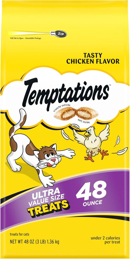 TEMPTATIONS Classic Crunchy and Soft Cat Treats Tasty Chicken Flavor, 48 Ounce (Pack of 1)