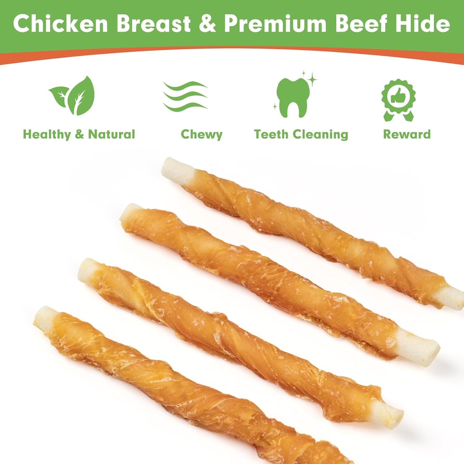 MON2SUN Dog Treats, Rawhide Twist Chicken Hide Sticks, Suitable for Puppy and Small Dogs, 5 Inch (Chicken, Pack of 40)