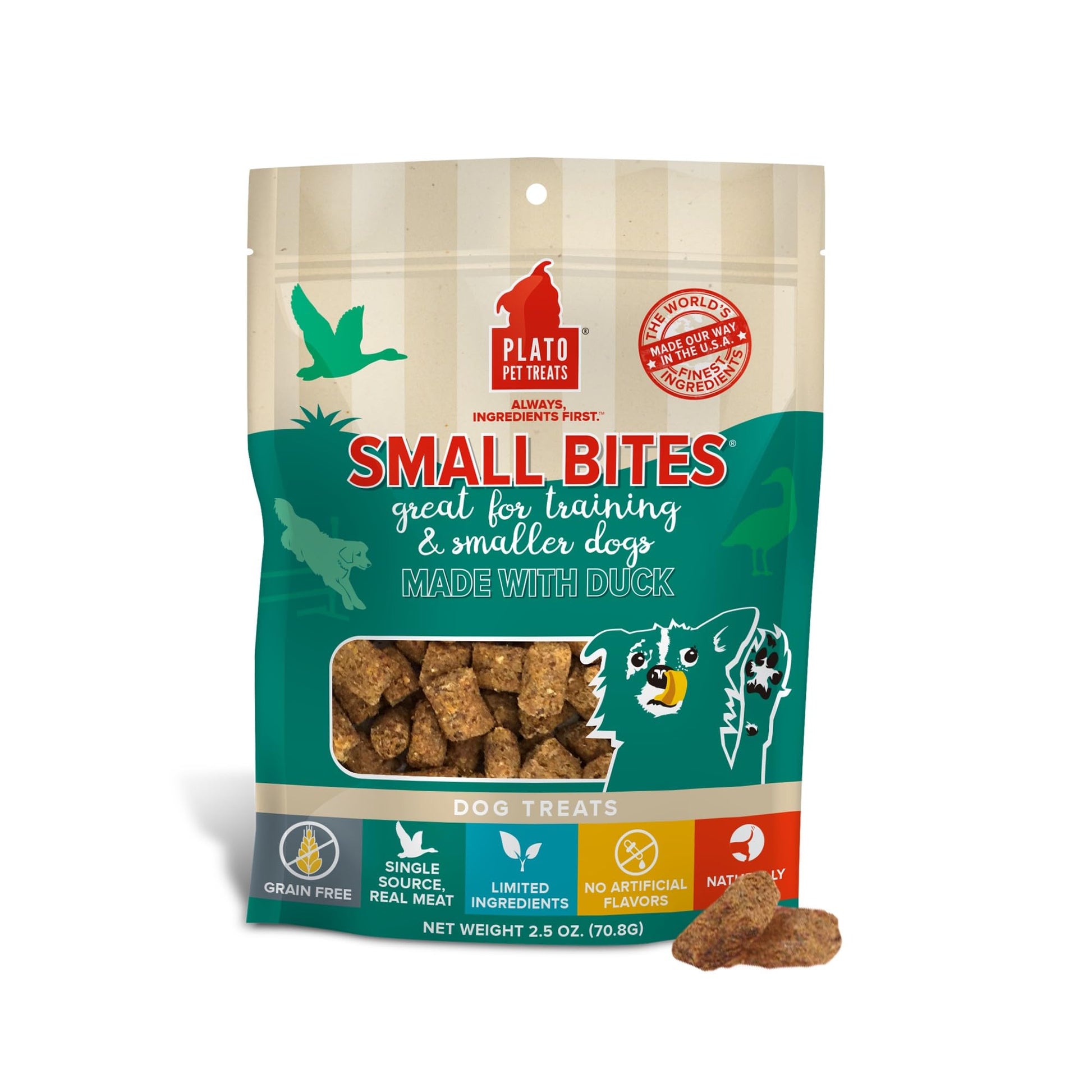 PLATO Pet Treats Small Bites - Air-Dried Training Treats for Dogs - Supports Healthy Digestion - Limited Ingredients - Lamb 2.5oz