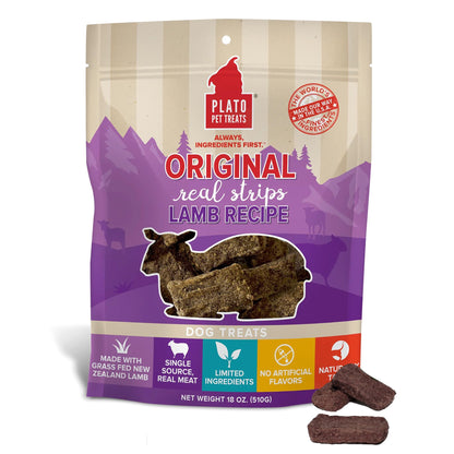 PLATO Turkey Real Strips Natural Dog Treats - Real Meat - Air Dried - Made in the USA - Turkey & Cranberry, 18 ounces