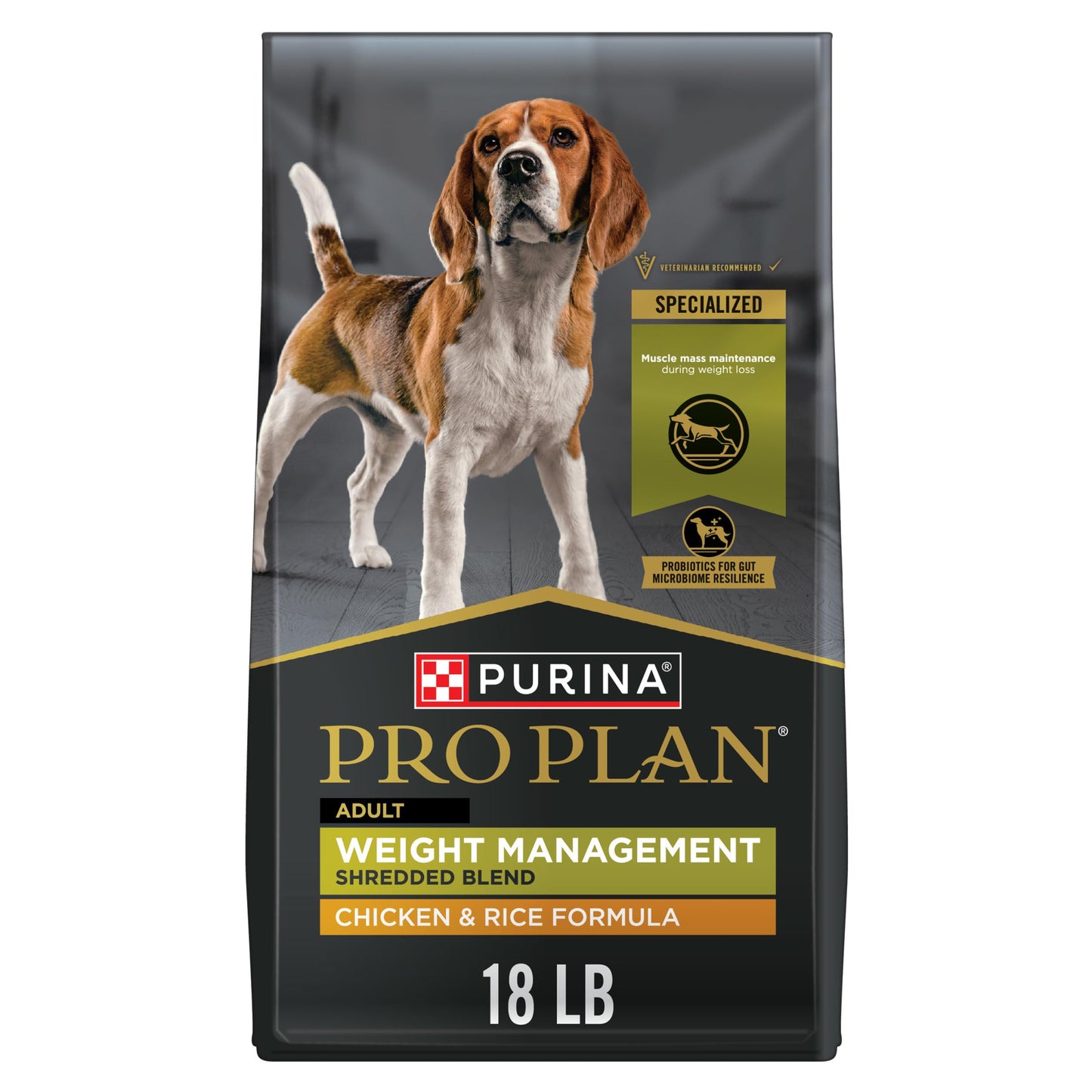 Purina Pro Plan Weight Management Dry Dog Food, Shredded Blend Chicken and Rice Formula - 18 lb. Bag