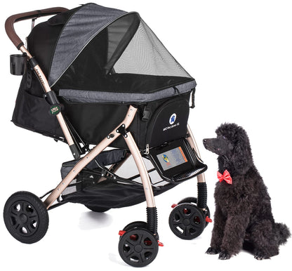 HPZ-PR America Pet Rover XL Premium Heavy Duty Dog/Cat/Pet Stroller Travel Carriage/w Convertible Compartment/Pump-Free Rubber Tires for Small/Medium/Large Pets (Stone Gray 2nd-Gen),23.0 pounds