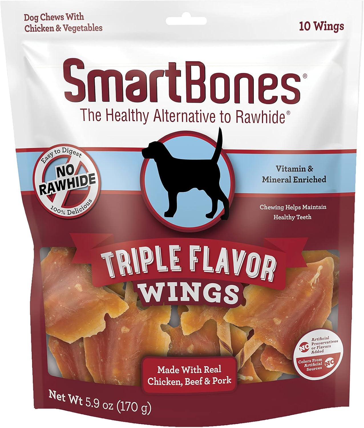 SmartBones No Artificial Colors or Preservatives Rib and Wing Chews, Treat Your Dog to a Fun Shapped Triple Flavor Chew