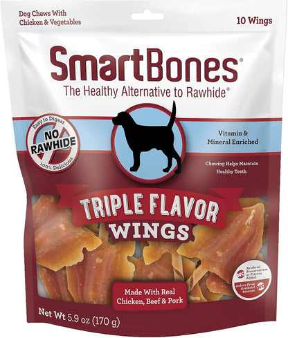 SmartBones No Artificial Colors or Preservatives Rib and Wing Chews, Treat Your Dog to a Fun Shapped Triple Flavor Chew