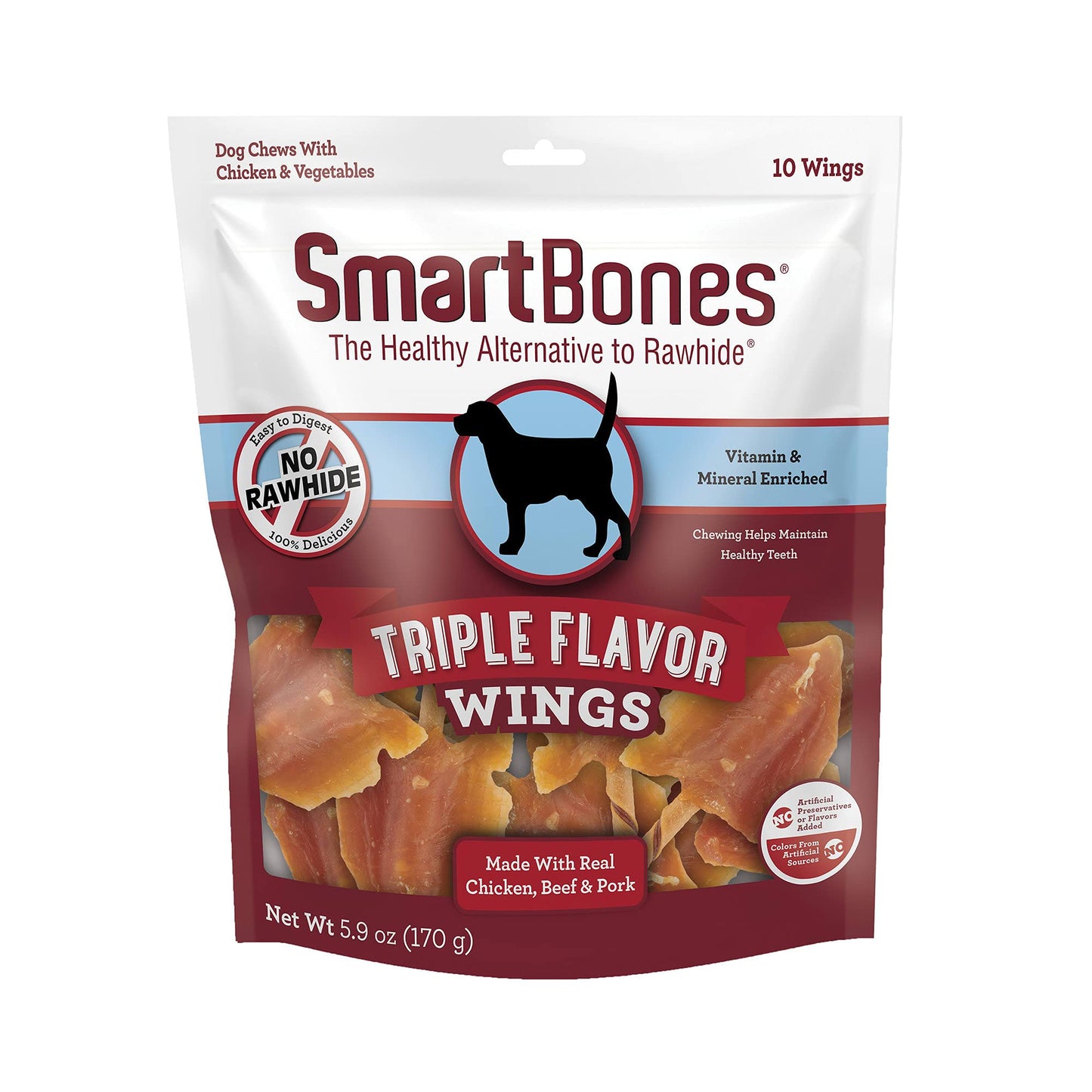 SmartBones No Artificial Colors or Preservatives Rib and Wing Chews, Treat Your Dog to a Fun Shapped Triple Flavor Chew