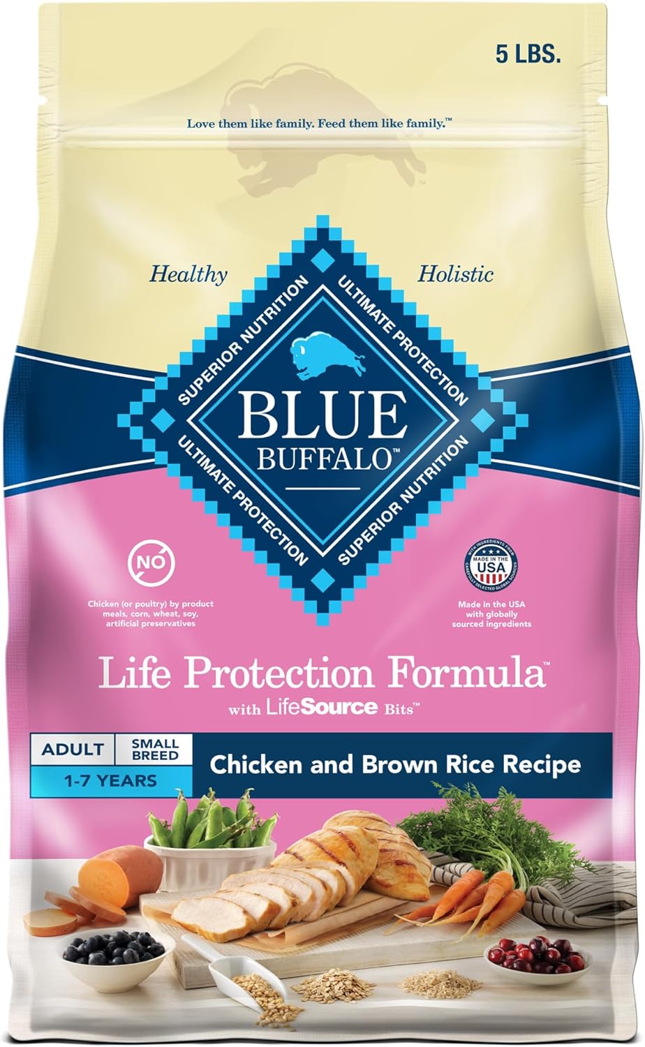 Blue Buffalo Life Protection Formula Adult Small Breed Dry Dog Food, Supports High Energy Needs, Made with Natural Ingredients, Chicken & Brown Rice Recipe, 5-lb. Bag