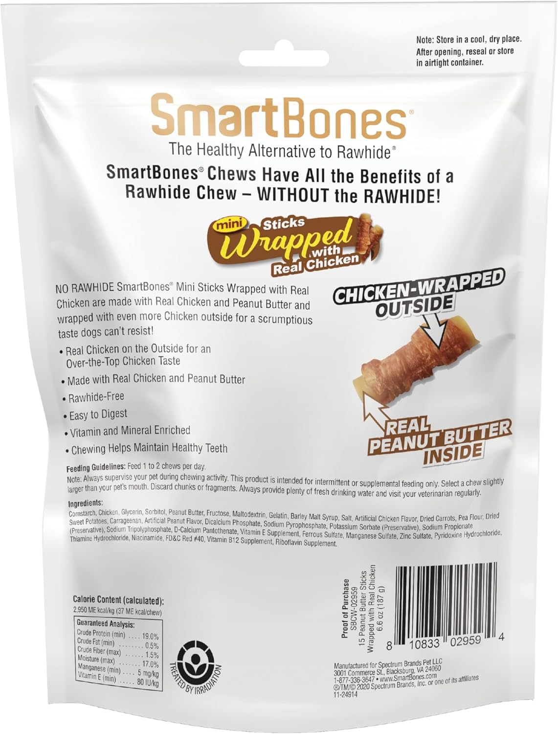 SmartBones Mini Chicken-Wrapped Sticks For Dogs With Real Peanut Butter, Rawhide-Free Dog Chew, 15 count