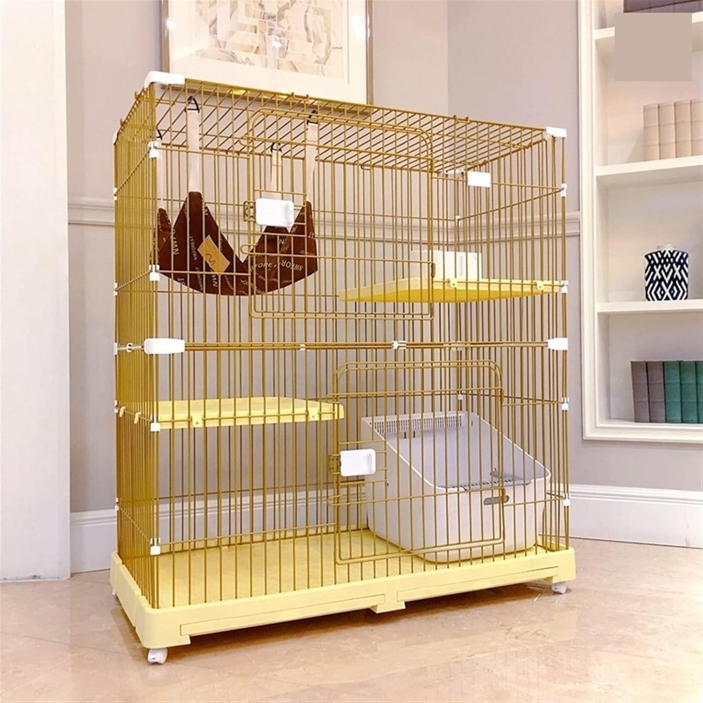 Cat Villa Cat Cage Super Large Free Space Home Two-Story Double-Three-Story Cat Villa Cat House Cat House (Color : Three-Story Four-Bedroom Yellow)