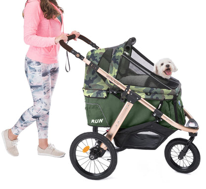 Run Performance Jogging Sports Stroller with Comfort Rubber Wheels/Zipper-Less Entry/1-Hand Quick Fold/Aluminum Frame for Small/Medium Dogs, Cats and Pets (Taupe)