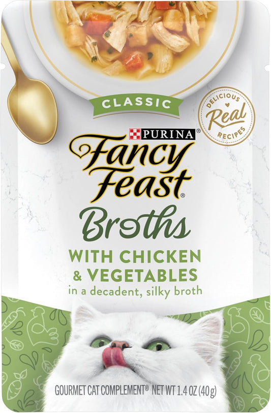 Purina Fancy Feast Lickable Wet Cat Food Broth Topper, Classic With Chicken and Vegetables - (Pack of 16) 1.4 oz. Pouches