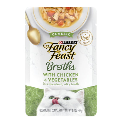 Purina Fancy Feast Lickable Wet Cat Food Broth Topper, Classic With Chicken and Vegetables - (Pack of 16) 1.4 oz. Pouches