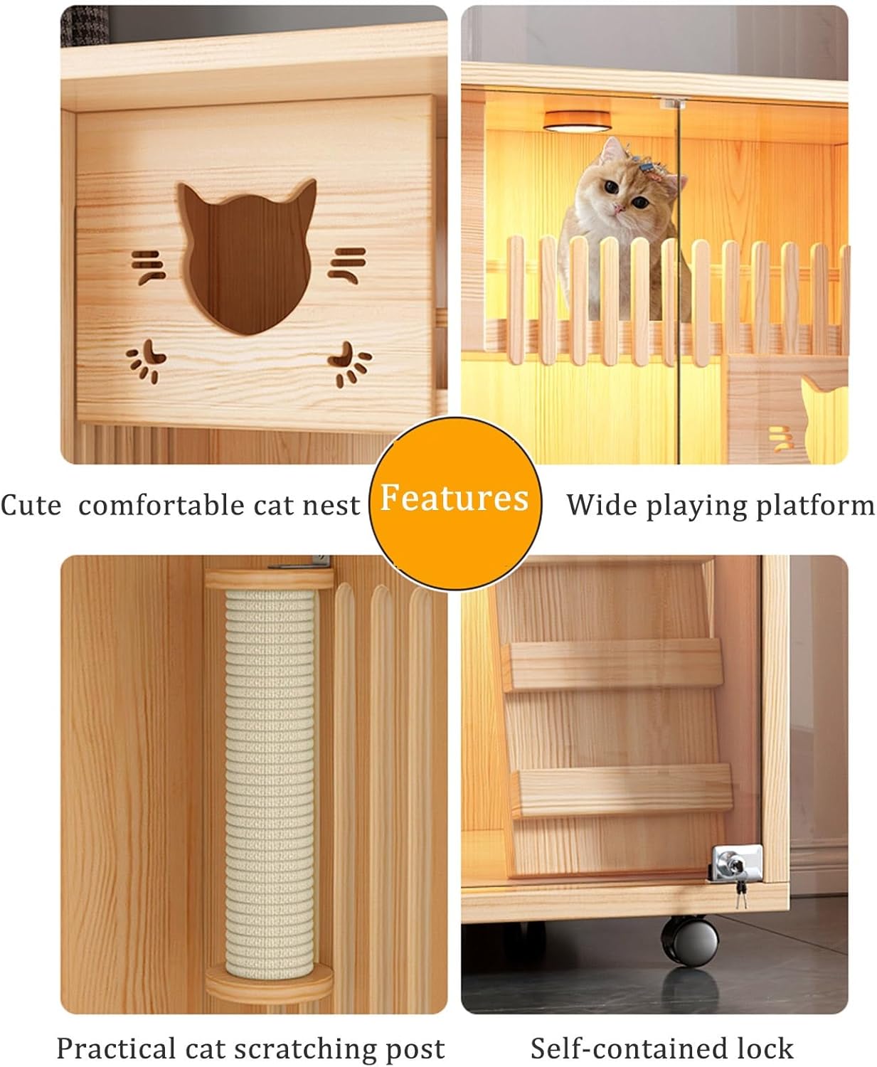 Cat House with Scratching Post, cat Kennel, cat Crate Multi-Feature Cat Condo with Escape Door, Cat Cages Enclosures - High Weight Capacity (Color : Black, Size : 120 * 60 * 120cm)