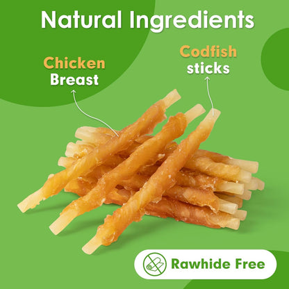 MON2SUN Rawhide Free Dog Treats Chicken Wrapped Cod Sticks for Small Dogs Healthy Training Treats Soft Snacks (14.11 Ounce -Pack of 1)