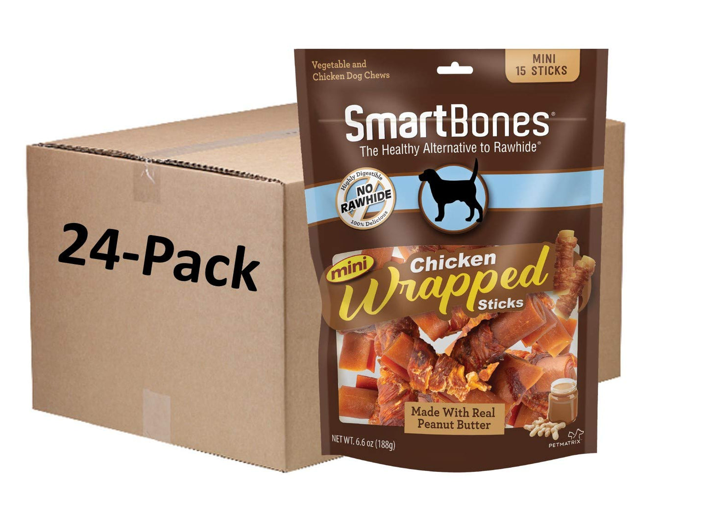 SmartBones Mini Chicken-Wrapped Sticks For Dogs With Real Peanut Butter, Rawhide-Free Dog Chew, 15 count