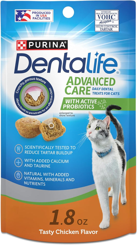 Purina DentaLife Made in USA Facilities Cat Dental Treats, Tasty Chicken Flavor - (Pack of 10) 1.8 oz. Pouches