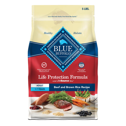 Blue Buffalo Life Protection Formula Adult Dry Dog Food, Helps Build and Maintain Strong Muscles, Made with Natural Ingredients, Chicken & Brown Rice Recipe, 5-lb. Bag