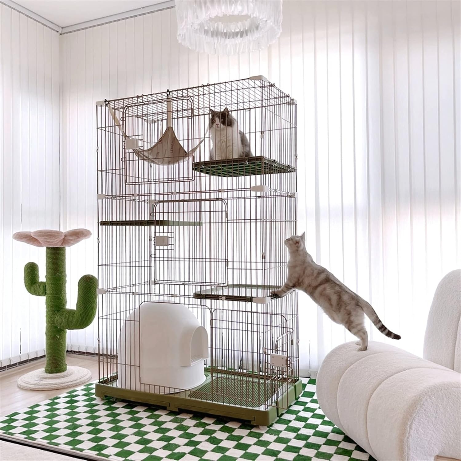 Cat Villa Cat Cage Super Large Free Space Home Two-Story Double-Three-Story Cat Villa Cat House Cat House (Color : Three-Story Four-Bedroom Yellow)