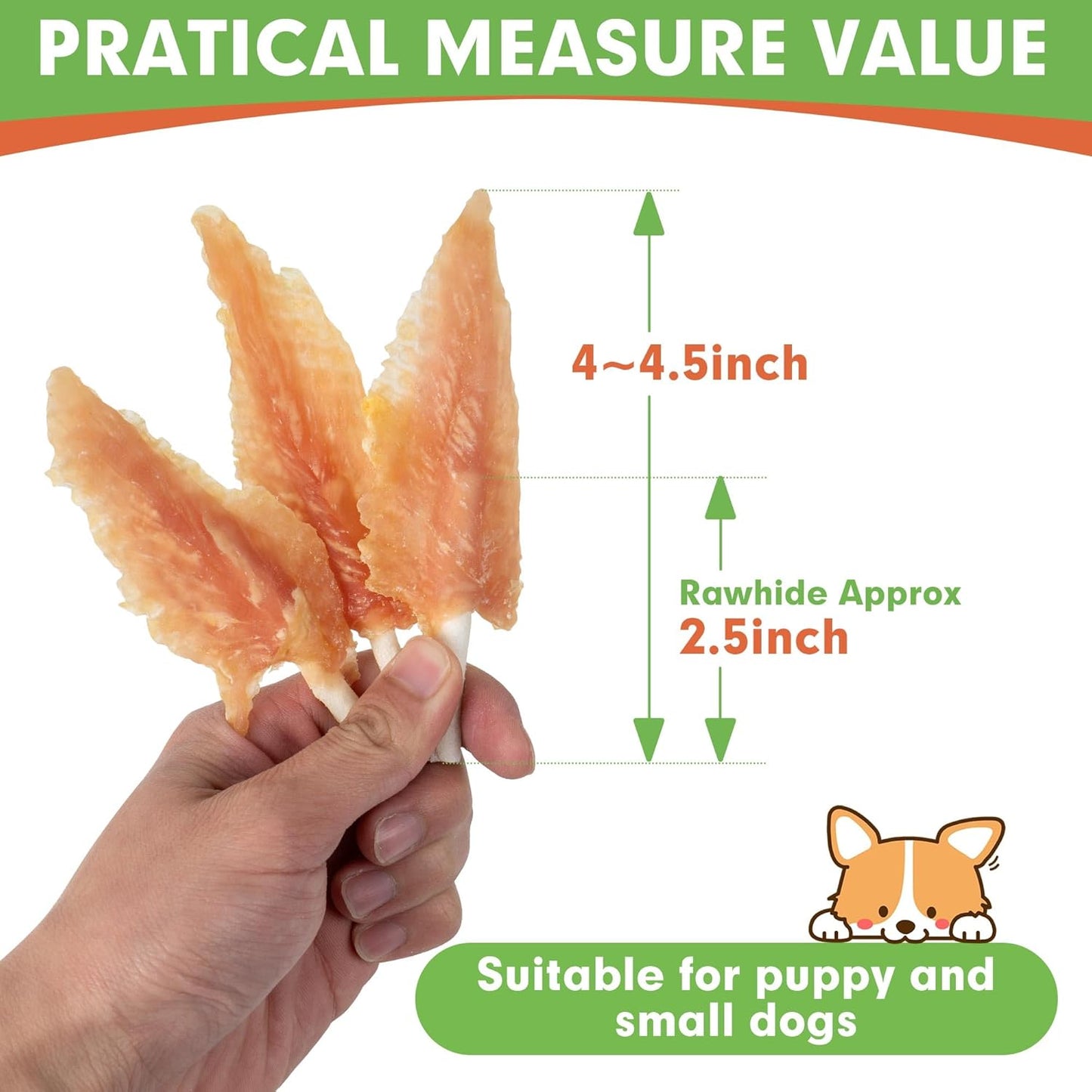 MON2SUN Dog Rawhide Twist 4-4.5 Inch Chicken Wrapped Rawhide Sticks for Puppy and Small Dogs, Promotes Dental Health Treats (18.34 Ounce -Pack of 1)