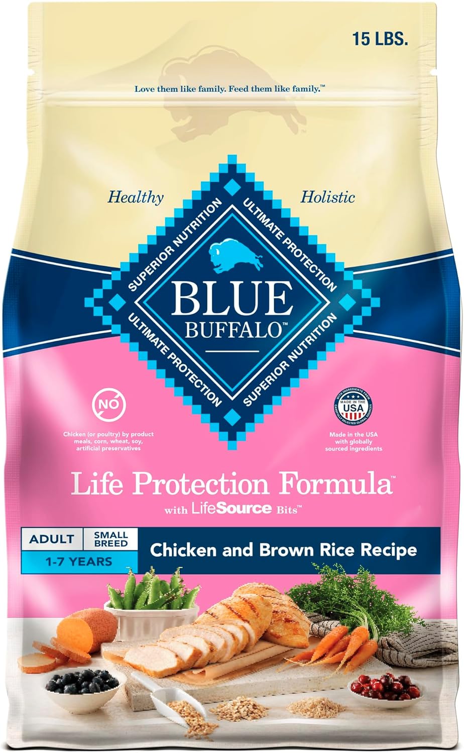 Blue Buffalo Life Protection Formula Adult Small Breed Dry Dog Food, Supports High Energy Needs, Made with Natural Ingredients, Chicken & Brown Rice Recipe, 15-lb Bag