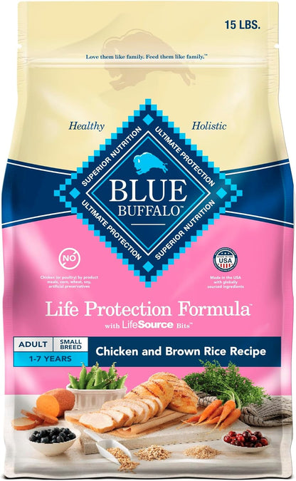 Blue Buffalo Life Protection Formula Adult Small Breed Dry Dog Food, Supports High Energy Needs, Made with Natural Ingredients, Chicken & Brown Rice Recipe, 15-lb Bag