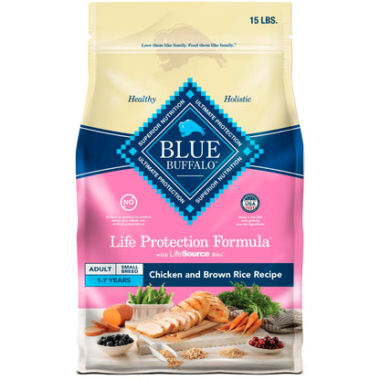 Blue Buffalo Life Protection Formula Adult Small Breed Dry Dog Food, Supports High Energy Needs, Made with Natural Ingredients, Chicken & Brown Rice Recipe, 15-lb Bag