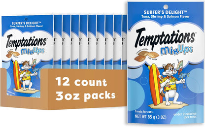 TEMPTATIONS MIXUPS Crunchy and Soft Cat Treats SURFERS' DELIGHT Flavor, (12) 3 oz. Pouches