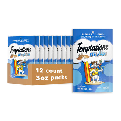 TEMPTATIONS MIXUPS Crunchy and Soft Cat Treats SURFERS' DELIGHT Flavor, (12) 3 oz. Pouches