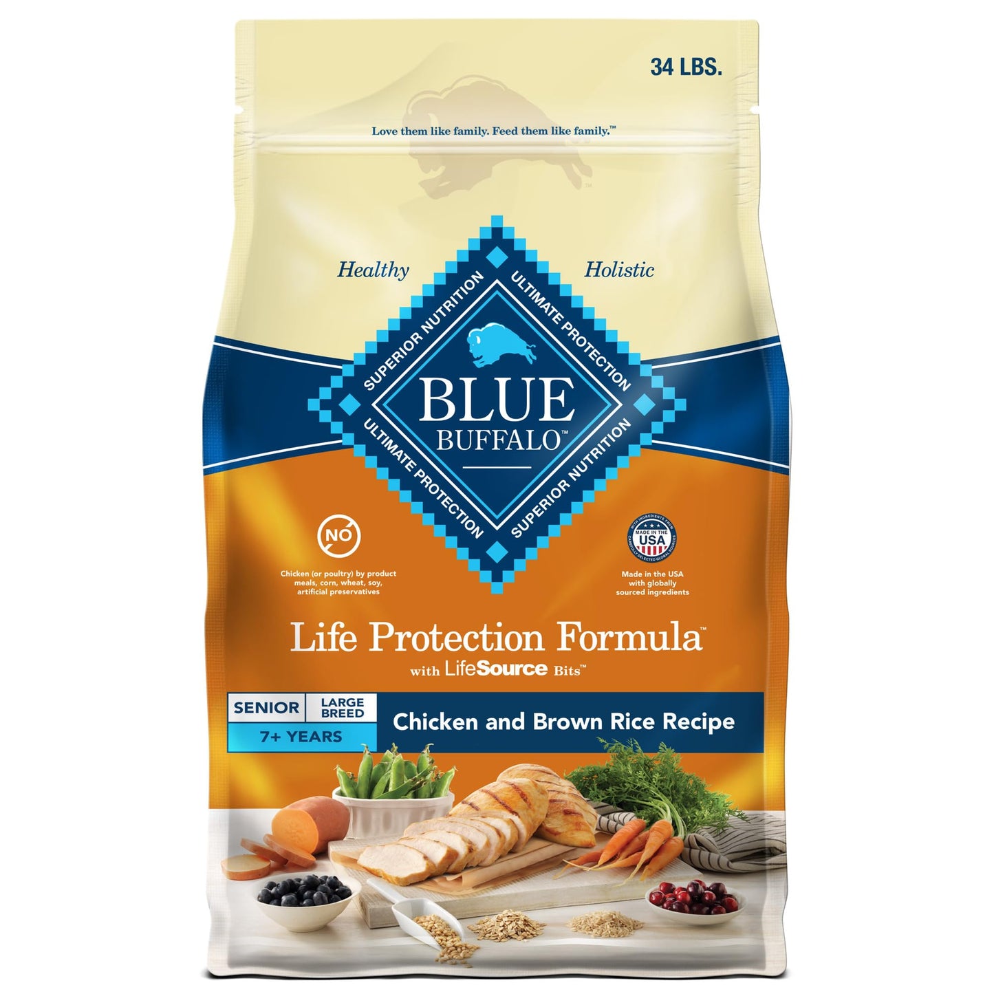 Blue Buffalo Life Protection Formula Large Breed Senior Dry Dog Food, Promotes Joint Health and Immunity, Made with Natural Ingredients, Chicken & Brown Rice Recipe, 30-lb. Bag