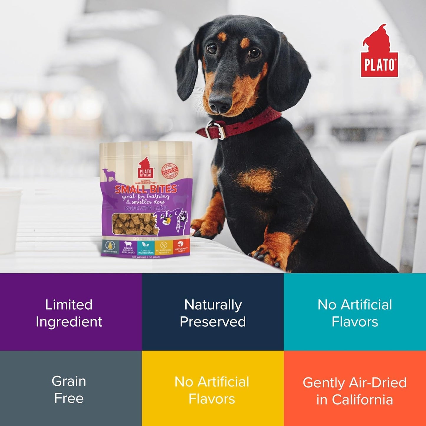 PLATO Pet Treats Small Bites - Air-Dried Training Treats for Dogs - Supports Healthy Digestion - Limited Ingredients - Lamb 2.5oz