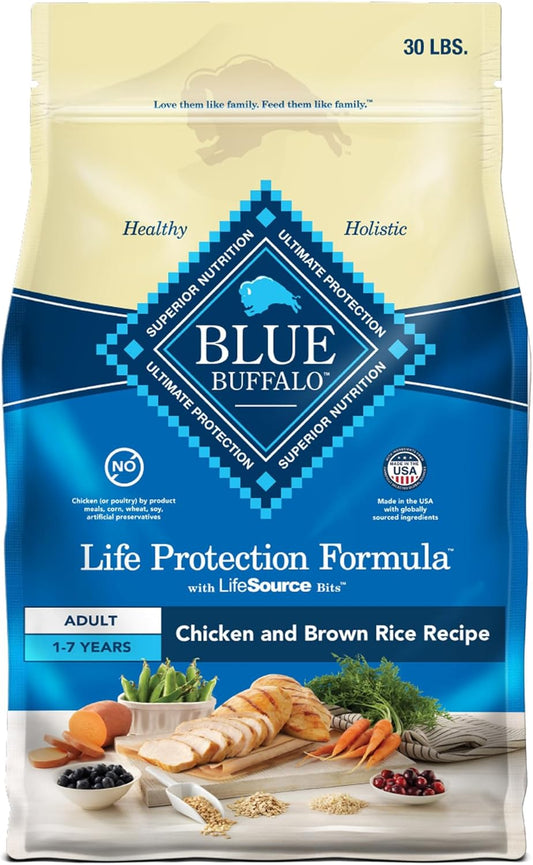 Blue Buffalo Life Protection Formula Adult Dry Dog Food, Helps Build and Maintain Strong Muscles, Made with Natural Ingredients, Chicken & Brown Rice Recipe, 30-lb. Bag