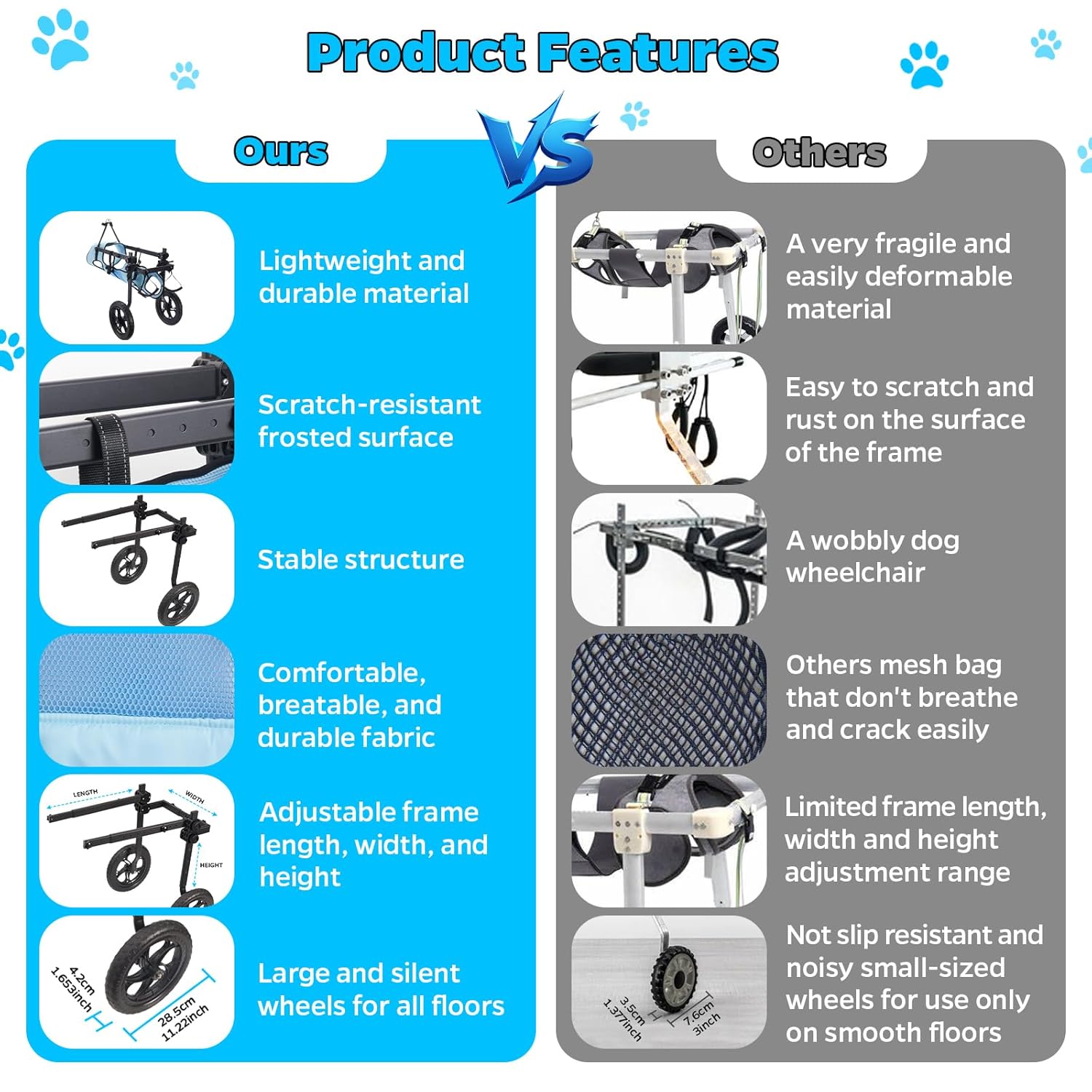 Dog Wheelchair for Back Legs, Dog Wheelchair Cart, Doggy/cat Wheelchair with Disabled Hind Legs Walking, Mobility Aids for Large Pets Hind Limbs, Dog Carts with Wheels, Light Weight, XL