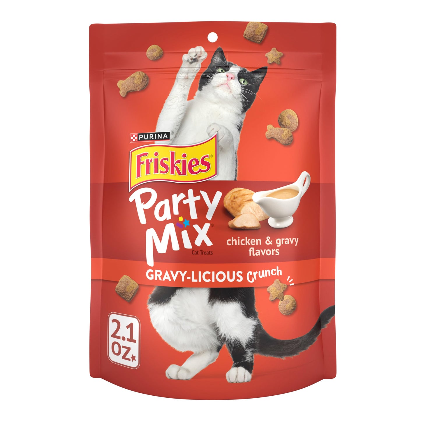 Purina Friskies Cat Treats, Party Mix Gravy-licious Crunch Turkey and Gravy Flavors - (Pack of 10) 2.1 oz. Pouches