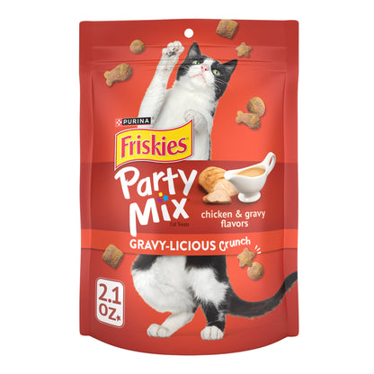 Purina Friskies Cat Treats, Party Mix Gravy-licious Crunch Turkey and Gravy Flavors - (Pack of 10) 2.1 oz. Pouches