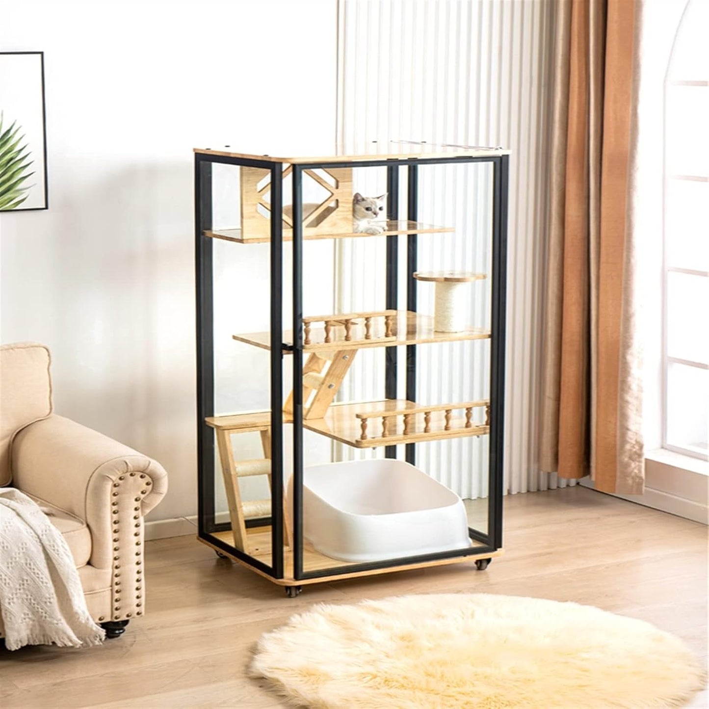 Cat Villa Panoramic Cat Villa Home Oversized Space Cat Cage Fully Transparent Cat House Cat House Cat Litter Glass Cat Cabinet Cat House (Color : A)