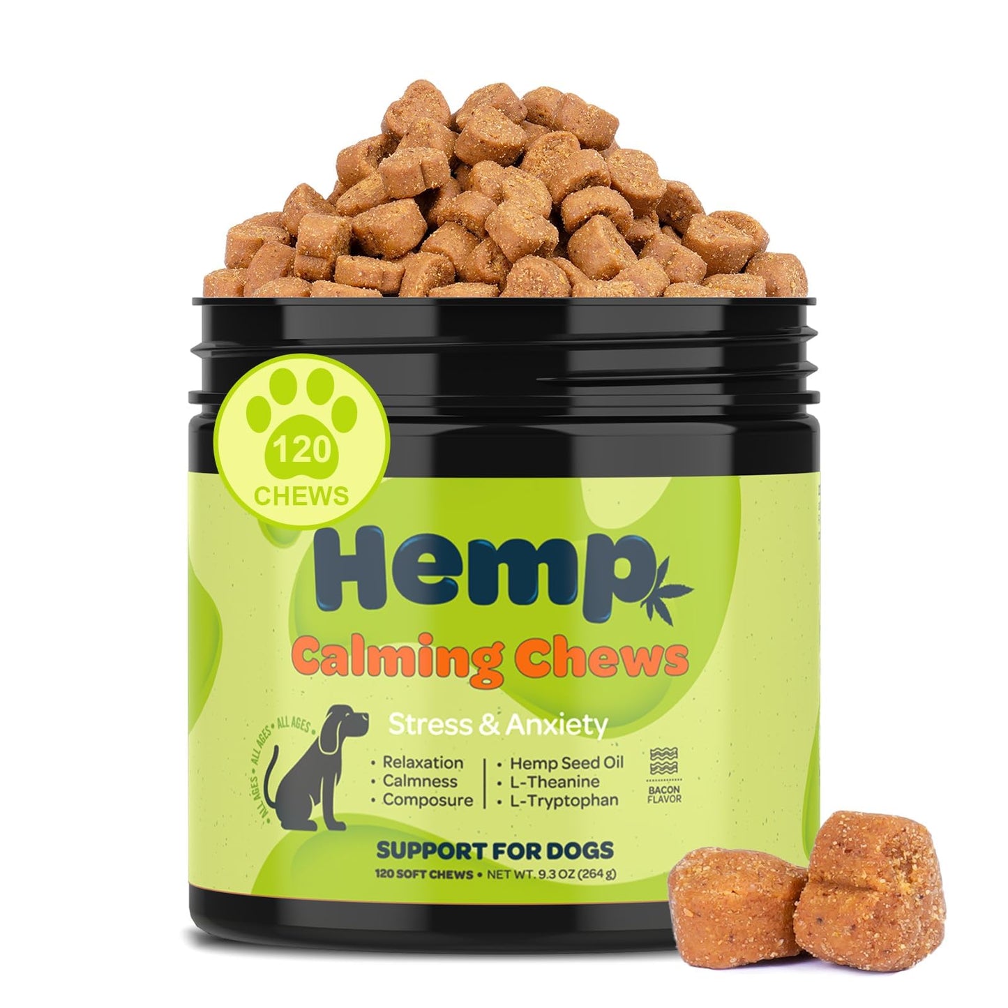 Zingly Hemp Calming Chews for Dogs Calming Treats Chews - Anxiety Relief Treats, Separation Anxiety Relief for Dogs Calming Treats Pet Calming Care Chews for Anti Anxiety Dogs, Bacon, 30 Counts