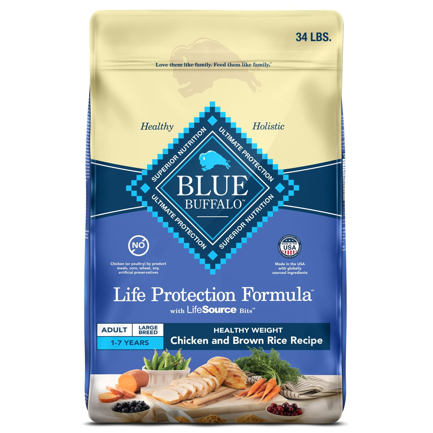 Blue Buffalo Life Protection Formula Healthy Weight Large Breed Adult Dry Dog Food for Weight Control, Made with Natural Ingredients, Chicken & Brown Rice Recipe, 30-lb Bag