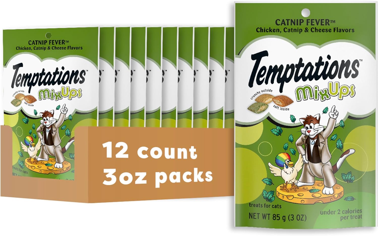 Temptations MixUps Crunchy and Soft Cat Treats, Catnip Fever Flavor, (12) 3 oz. Pouches