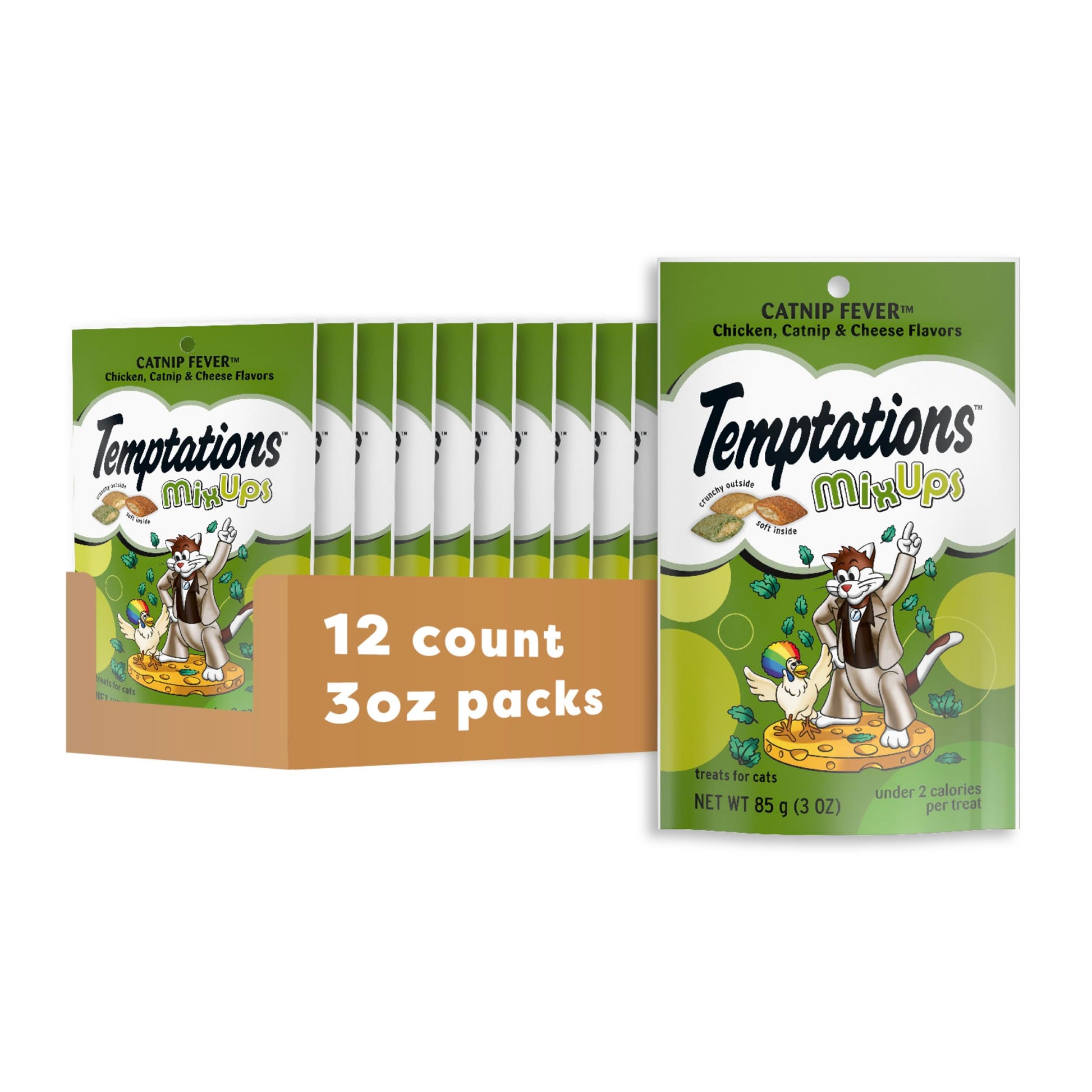 Temptations MixUps Crunchy and Soft Cat Treats, Catnip Fever Flavor, (12) 3 oz. Pouches