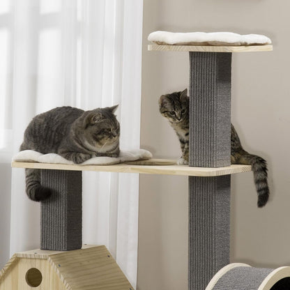 Deluxe Double-Layer cat condo & Climbing Tree with Scratching Posts and Exercise Wheel