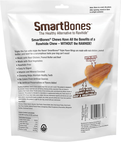 SmartBones No Artificial Colors or Preservatives Rib and Wing Chews, Treat Your Dog to a Fun Shapped Triple Flavor Chew