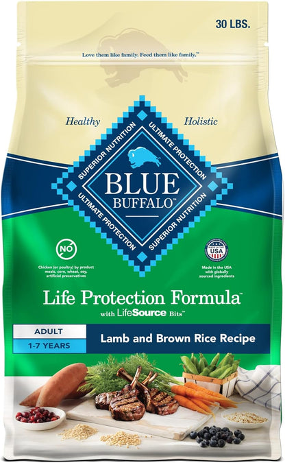 Blue Buffalo Life Protection Formula Adult Dry Dog Food, Helps Build and Maintain Strong Muscles, Made with Natural Ingredients, Lamb & Brown Rice Recipe, 30-lb. Bag