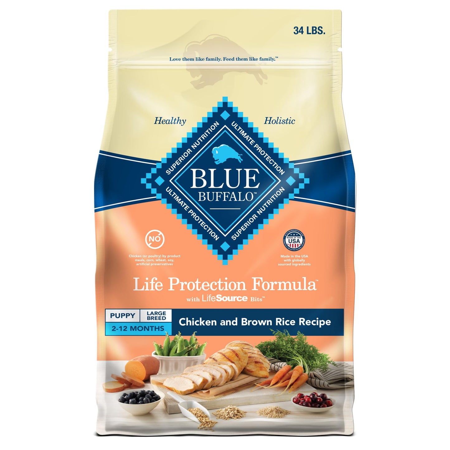 Blue Buffalo Life Protection Formula Large Breed Puppy Dry Dog Food with DHA, Vital Nutrients & Antioxidants, Made with Natural Ingredients, Chicken & Brown Rice Recipe, 30-lb. Bag