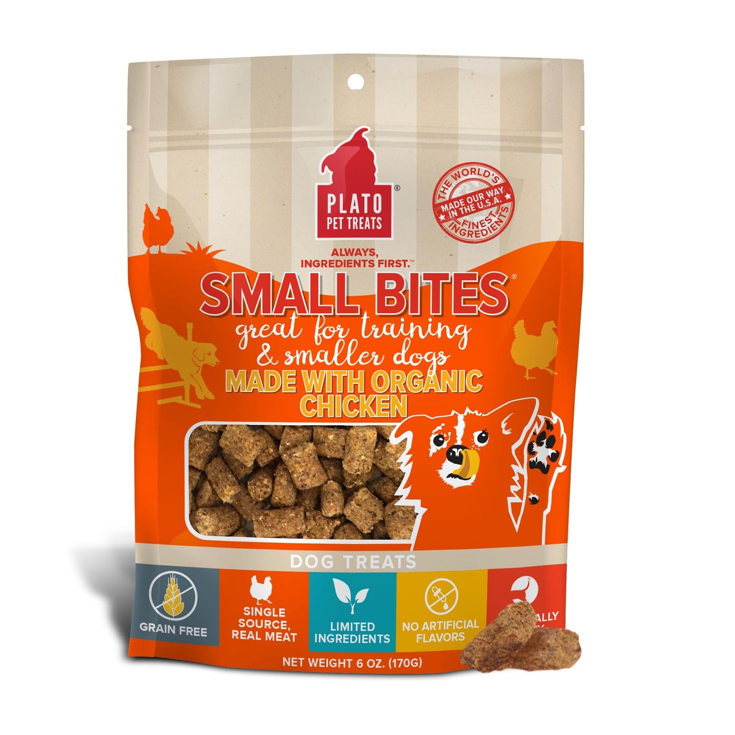 PLATO Pet Treats Small Bites - Air-Dried Training Treats for Dogs - Supports Healthy Digestion - Limited Ingredients - Lamb 2.5oz