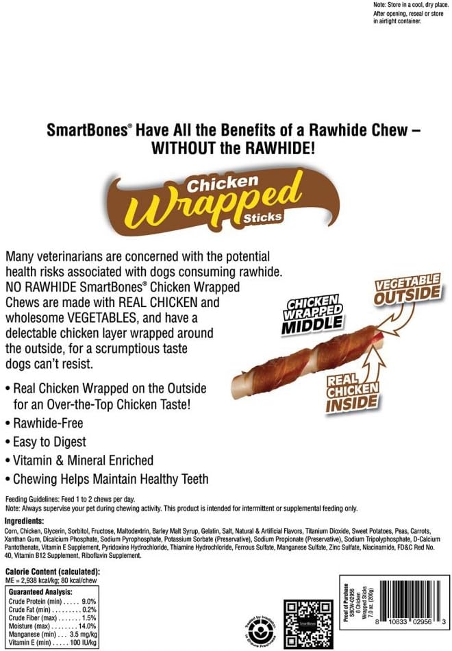 SmartBones Chicken-Wrapped Sticks, Treat Your Dog to a Rawhide-Free Chew Made with Real Chicken and Vegetables