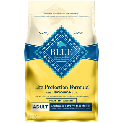 Blue Buffalo Life Protection Formula Healthy Weight Adult Dry Dog Food, Supports an Ideal Weight, Made with Natural Ingredients, Chicken & Brown Rice Recipe, 30-lb Bag