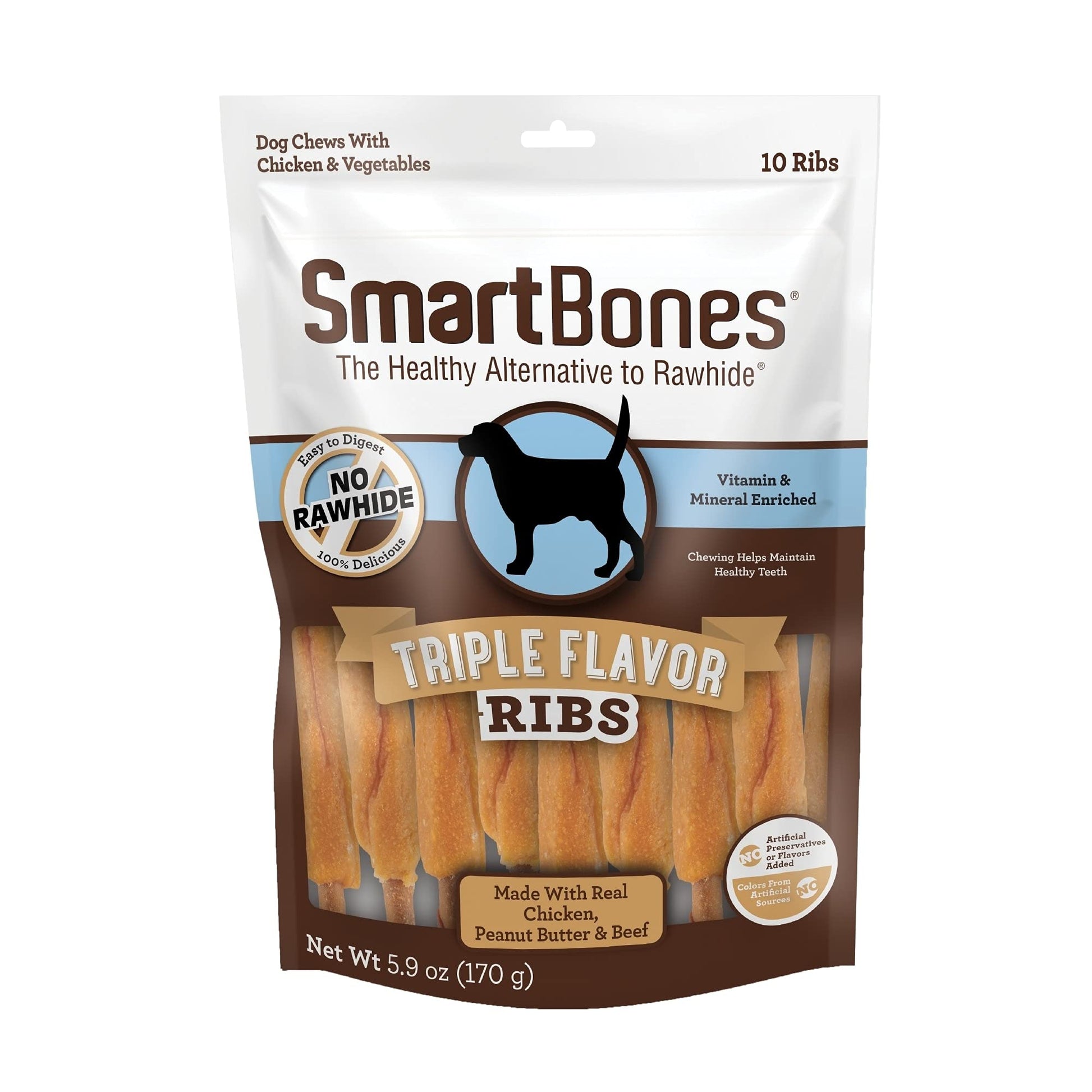 SmartBones No Artificial Colors or Preservatives Rib and Wing Chews, Treat Your Dog to a Fun Shapped Triple Flavor Chew